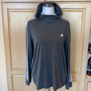 Adidas climalite three stripe grey adidas hooded long sleeve